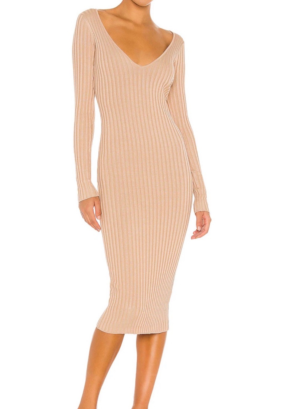 NBD BEKAH DEEP V MIDI DRESS IN NUDE